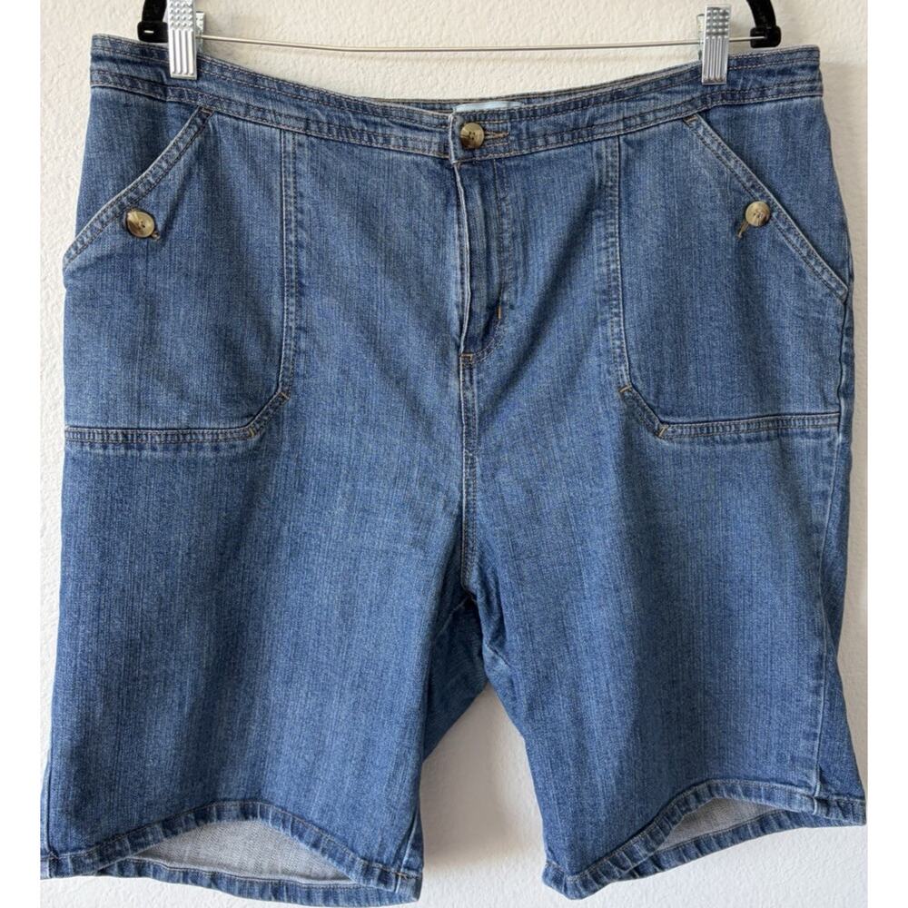 Liz & Me 18W Bermuda Shorts Blue Denim Cotton Spandex Stretch Pockets Plus